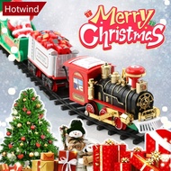 HOTWIND Animated Christmas Tree Train Hanging Electric Train Set Steam and Light Express Train Santa