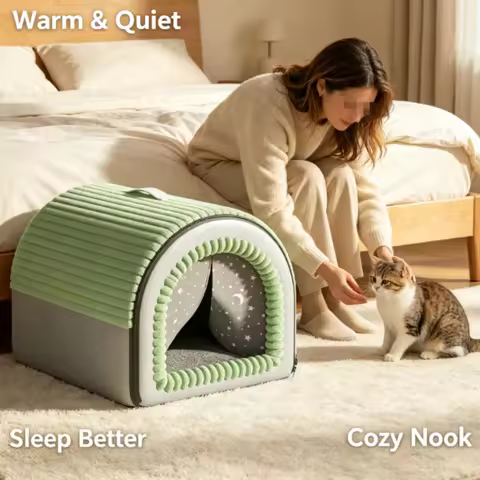 Matcha Green Pet Bed Enclosed Warm House For Cats And Small Dogs Cozy Removable Washable Winter Slee