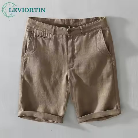 Linen Men Shorts Pants Summer Thin Loose Beach Sport Jogger Knee Length Pants Simple Breathable Skin