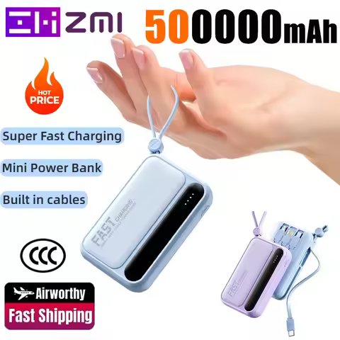 ZMI 500000mAh 4 In1 Power Bank Large Capacity Built in Cables Intelligent Digital Display Light Port
