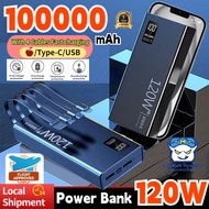 [MY Stock] 100% Origina 100000mAh Powerbank Fast Charging With 4 Cables Portable Charger Power Bank 