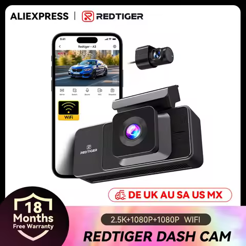 REDTIGER A3 3 Channel Dash Cam Dash Camera 2.5K+1080P+1080P Built-in 5.8Ghz WiFi Night Vision Parkin
