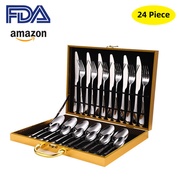 wooden spoon spoon and fork set Amazon Stainless Steel Tableware 24-Piece Set Tableware 1010 Cutlery