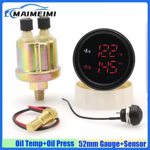 Digital 2 IN 1 Dual 52mm Gauge 0-10BAR Oil Pressure Gauge+ 50-150℃ Oil Temp Gauge with Sensor for Au