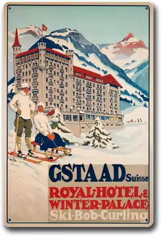 Metal Tin Signs Affiche Vintage Gstaad Switzerland Gstaad Switzerland VintageBar and Restaurant Deco