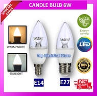 LED CANDLE BULB 6W CLEAR CHANDELIER BULB E27 E14 WARM WHITE DAYLIGHT MENTOL LED