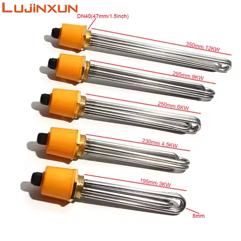 Lujinxun 220V/380V Water Tank DN40/1.5" Heating Elements 3KW/4.5KW/6KW/9KW/12KW Electrical Immersion