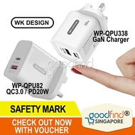 WK DESIGN SAFETY MARK Fast Charger GaN 38W Type C PD20W QC3.0 USB Charger QPU338 QPU82 - GoodFind