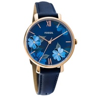 [Authentic] Original Fossil Women Jacqueline Blue Floral Black Leather Watch ES4673 Jam Tangan Wanit