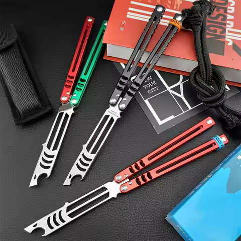Practice No Sharp Balisong Training Folding Flail Knife 440C Blade Aluminum Alloy Handle Outdoor Tra