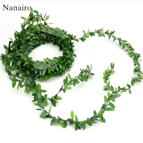 7m Artificial Green Flower Nylon iron wire Leaves Rattan DIY Garland Accessory For Wedding Decoratio