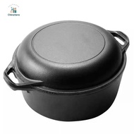 2 in 1 Cast Iron Dutch Oven with Dual Handles Dutch Oven Pot Skillet Cookware Pan Set for Camping BB