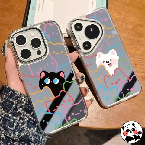 Dog Cat Mirror Case For Motorola Moto G22 E32 G75 G15 Power G05 G04S E15 S50 E22i E20 E13 E7 Edge 60