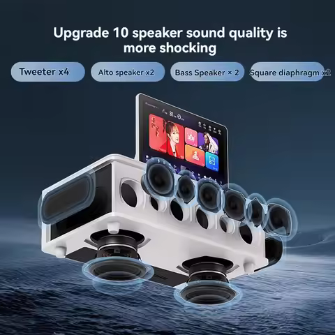 Touchscreen Karaoke System with 2 Wireless Mics All-in-One Sound System for KTV Movie Bluetooth HDMI