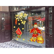 Decal trang trí cửa kính tường tết thần tài đến có sẵn keo PK643 - Decal dán kính trang trí văn phòn
