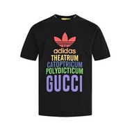 義大利奢侈時裝品牌Gucci X adidas聯名彩虹顛倒字母連帽短袖T恤 代購非預購