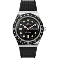 Clearance - Q Timex 38mm Rubber Strap Watch - Stainless Steel, Black (TW2V32000)
