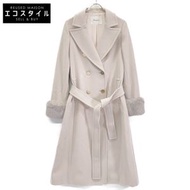 圖樣米色海狸毛仿皮草長外套 [二手]