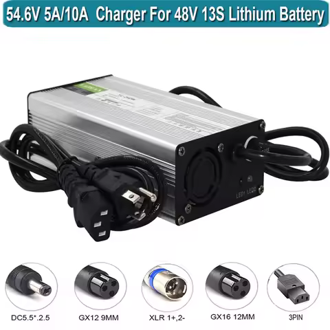 54.6V 10A / 48V 10A Battery Charger for 48V Li-ion Battery for 13S Lithium Batteries Fast Charge wit
