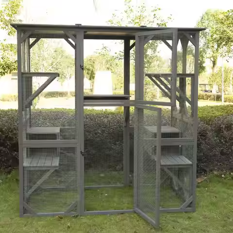 Outdoor Cat Enclosure House Cage Condo Indoor Playpen with Multi Platforms Waterproof Roof Pull-Out
