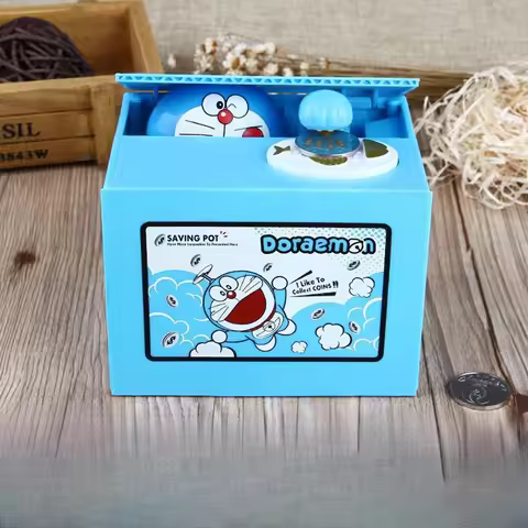 Cartoon Doraemons Anime Peripheral Kawaii Stealing Coins Piggy Bank Money Safe Doraemon Birthday Gif