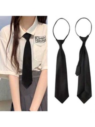 1條黑色純色領帶,適用於制服襯衫和西裝,帶拉鍊的領帶