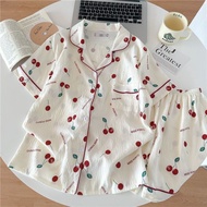 Yunduo Milk Cotton Huhu Cherry Double Thin Pajamas Cartoon Short Home Wear Clothes Set