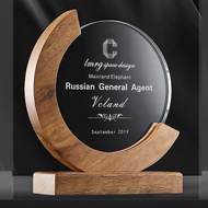 Solid Wood Crystal Trophy Creative Customized Medal Customized Excellent Staff Team Award Anniversar