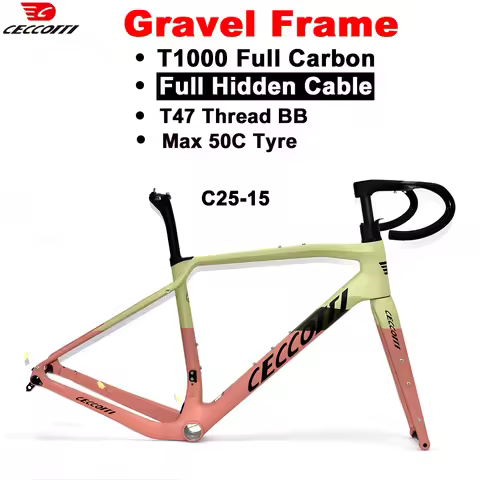 CECCOTTI Carbon Gravel Frame Flat Mount Disc Brake 700C*50C Threaded T47 Internal Cable Gravel Bicyc