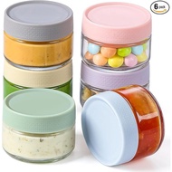 [6 Pack] Salad Dressing Container To Go, 2 oz Glass Small Condiment Container with Lids, Dipping Sau