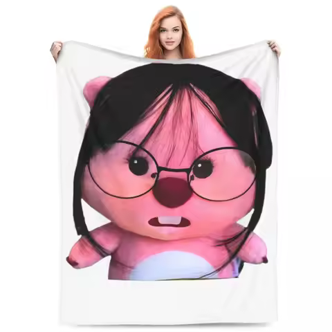 Pororo Loopy Glasses Plush Flannel Blanket Super Warm Throw Blanket for Home Decor Travel Office Bed