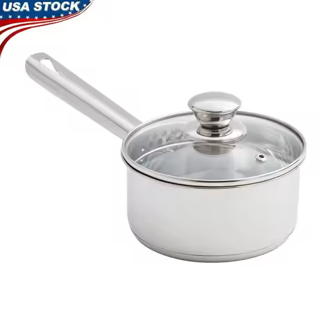 Oven Safe Stainless Steel Saucepan with Straining Lid 1qt Dishwasher Safe Induction Compatible Heat 
