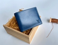 藍色植鞣牛皮短夾 真皮皮夾 男士錢包 男用短夾 銀包 手工制禮物