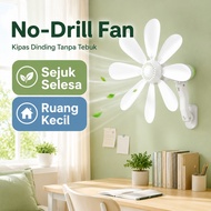 Kipas Dinding No-Drill 8 Bilah Putih 20W, Jimat Ruang dengan Arah Angin Boleh Laras untuk Rumah dan 