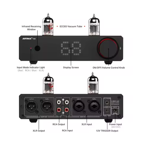 AIYIMA T20 Vacuum Tube Preamplifier ECC83 Fully balanced Preamp RCA XLR Input HiFi Stereo DAC AMP 12