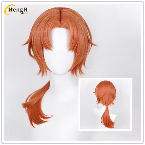 In Stock Synthetic Hair Anime Tsukinaga Leo 60cm Red Brown Ponytail Center Part Scalp Cosplay Wig He