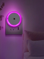 1入組美規插頭led光控感應夜燈,具備眼睛保護和幫助入睡功能,適用於臥室,浴室,廚房,走廊,節能智能壁燈,圓形