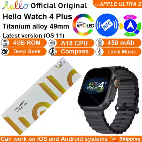 Smartwatch 2025 New Hello Watch 4 Plus ULTRA 2 49mm AMOLED 4G ROM NFC GPT GPS Compass Clock Bluetoot