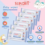 DES ทิชชู่เปียก Sukari Baby wipes ซูการิ เบบี้ ไวพซ์ ขนาด 80 แผ่น แพ็ค 6 ห่อ :  สำหรับเด็กและทุกวัย ปราศจากแอลกอฮอล์ สารกันบูด แผ่นทำความสะอาด กระดาษเปียก