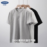 Dukeen 280G Heavy Air Cotton Henry Shirt Men's Short-Sleeved Summer American Henry Collar T-Shirt To