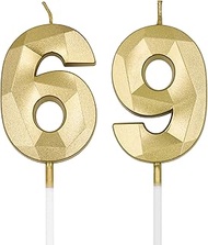 69th & 96th Birthday Candles for Cake, Gold Number 69 96 3D Diamond Shaped Candle Birthday Decoratio