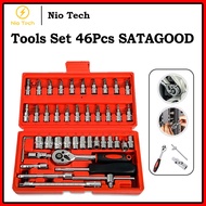 NioTech 46Pcs 1/4 Inch Tools Set Screwdriver Box Socket Set Ratchet & Bits Chrome Vanadium CR-V Span