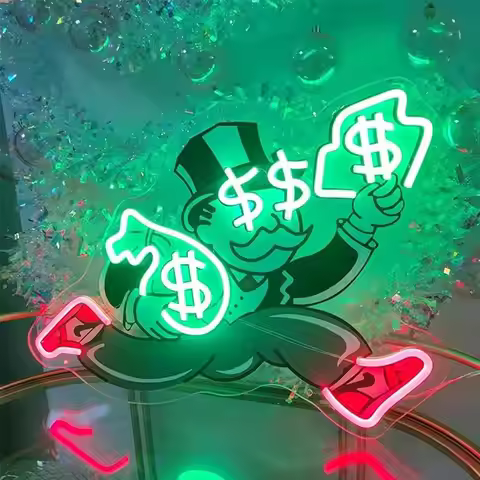 Money Neon Sign Monopoly01 Man Family Birthday Bar Decor Home Wall Decor Man Cave Sign Personalized 