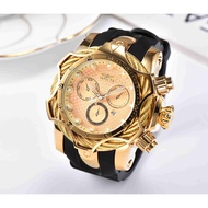 Invicta Wrist Watch Mechanical Movement Rubber Strap Stainless Steel Dial Gold Dial Business Trend Men Women Same Style Couple Style