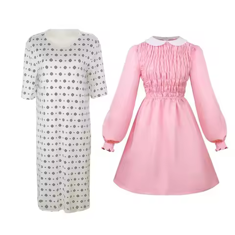 Strange Story Eleven Cosplay Costume Women White Full Set Girls Jane Hopper Role Play Pink Dress Hal