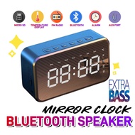 Mirror Alarm Clock Bluetooth Speaker Wireless with FM Radio LED Subwoofer Music Player Desktop Clock Snooze Bass