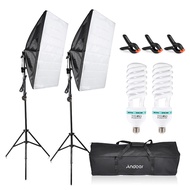 Sprcsg Andoer Photography Studio Softbox Lighting Kit 2pcs 135W Light Bulbs Stand Single Bulb Socket