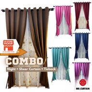 MR.CURTAIN COMBO Set Curtain (RING+HOOK) / Set Langsir Siap Jahit / Blackout Curtain + Sheer Curtain