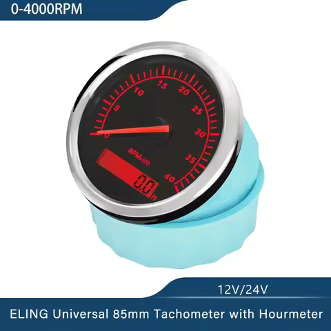ELING 85mm Tachometer 3K 4K 6K 7K 8K RPM Tacho Gauge REV Counter with Hour Meter Red Backlight Gasol