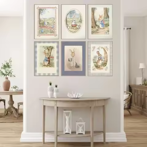 Beatrix Potter Style Bunny Poster Classic Vintage Peter Rabbit Wall Decor Children's Room Decoration